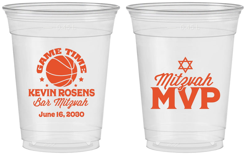 Custom Bar Mitzvah 16 oz Soft Sided Clear Cups - 13th Birthday Basketball | 110001