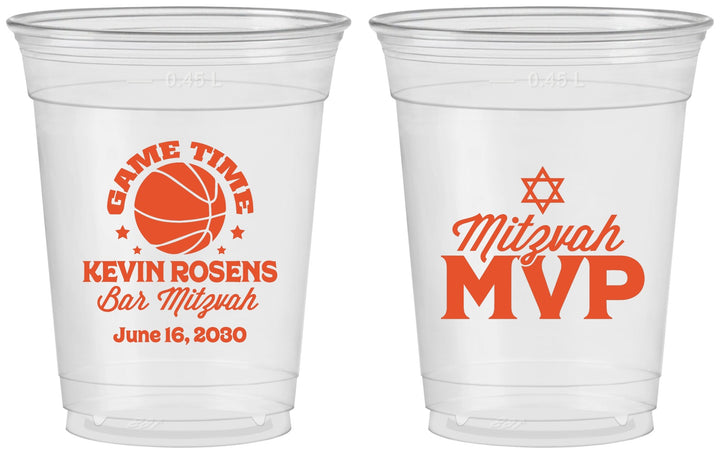 Custom Bar Mitzvah 16 oz Soft Sided Clear Cups - 13th Birthday Basketball | 110001
