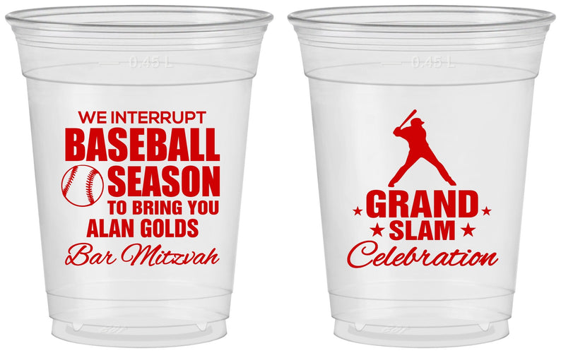Custom Bar Mitzvah 16 oz Soft Sided Clear Cups - 13th Birthday Baseball | 110004