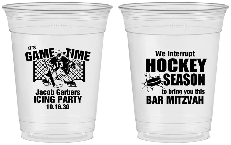 Custom Bar Mitzvah 16 oz Soft Sided Clear Cups - 13th Birthday Hockey | 110006