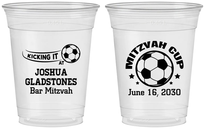 Custom Bar Mitzvah 16 oz Soft Sided Clear Cups - 13th Birthday Soccer | 110008