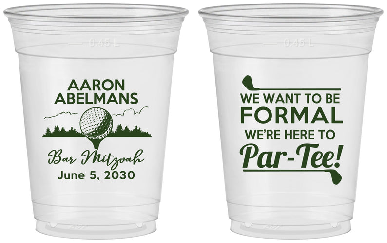 Custom Bar Mitzvah 16 oz Soft Sided Clear Cups - 13th Birthday Golf | 110010