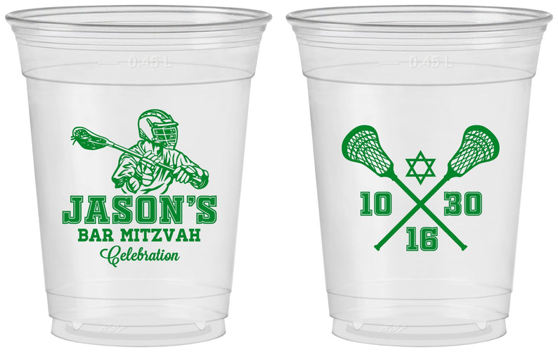 Custom Bar Mitzvah 16 oz Soft Sided Clear Cups - 13th Birthday Lacrosse | 110012
