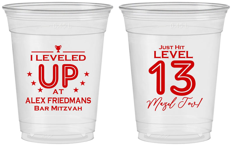 Custom Bar Mitzvah 16 oz Soft Sided Clear Cups - 13th Birthday Video Game | 110014