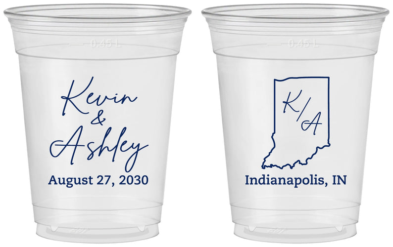 Custom Wedding 16 oz Soft Sided Clear Cups - Indiana | 113