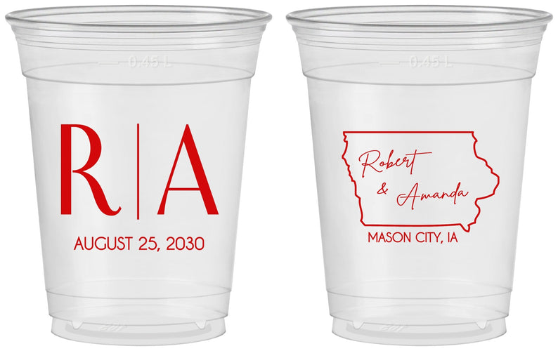 Custom Wedding 16 oz Soft Sided Clear Cups - Iowa | 114