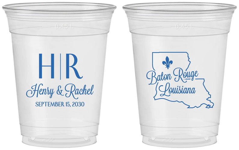 Custom Wedding 16 oz Soft Sided Clear Cups - Louisiana | 117