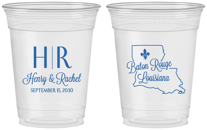 Custom Wedding 16 oz Soft Sided Clear Cups - Louisiana | 117
