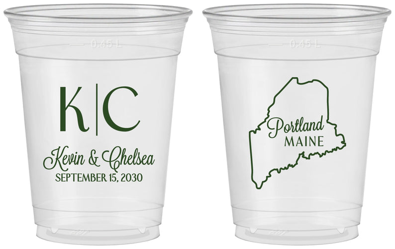Custom Wedding 16 oz Soft Sided Clear Cups - Maine | 118