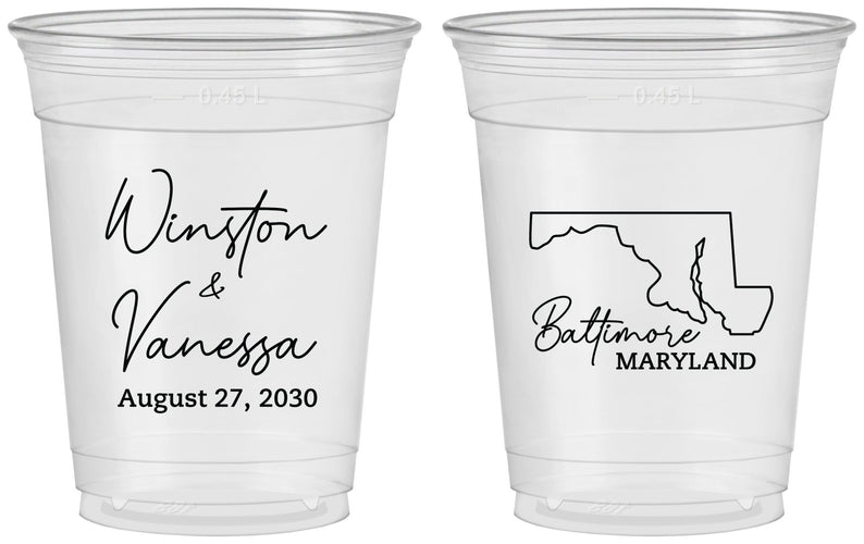 Custom Wedding 16 oz Soft Sided Clear Cups - Maryland | 119
