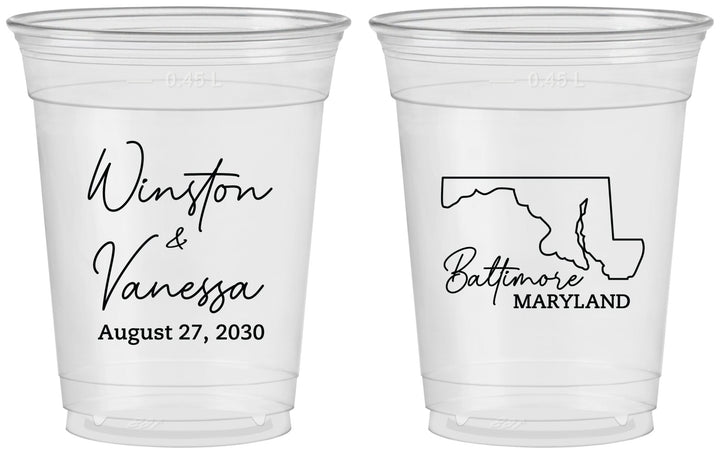 Custom Wedding 16 oz Soft Sided Clear Cups - Maryland | 119