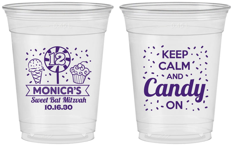 Custom Bat Mitzvah 16 oz Soft Sided Clear Cups - 12th Birthday Cupcake | 120001