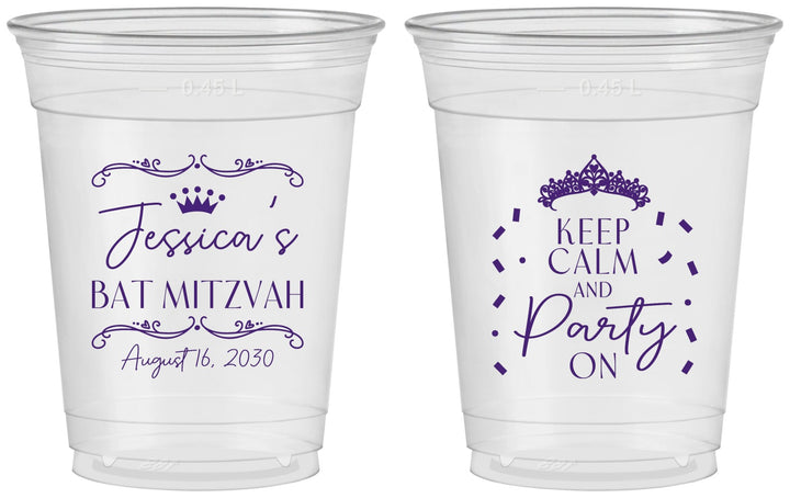 Custom Bat Mitzvah 16 oz Soft Sided Clear Cups - 12th Birthday Tiara | 120002
