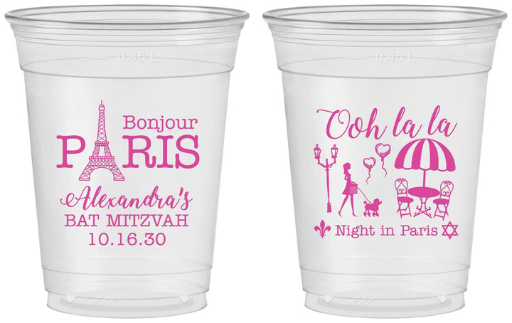 Custom Bat Mitzvah 16 oz Soft Sided Clear Cups - 12th Birthday Paris | 120004