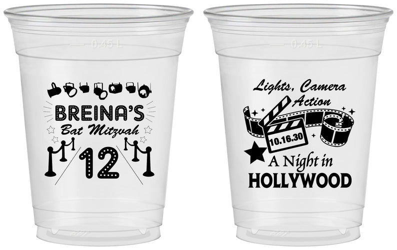 Custom Bat Mitzvah 16 oz Soft Sided Clear Cups - 12th Birthday Hollywood | 120006