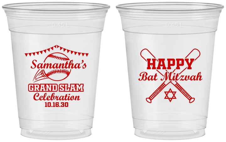 Custom Bat Mitzvah 16 oz Soft Sided Clear Cups - 12th Birthday Softball | 120012