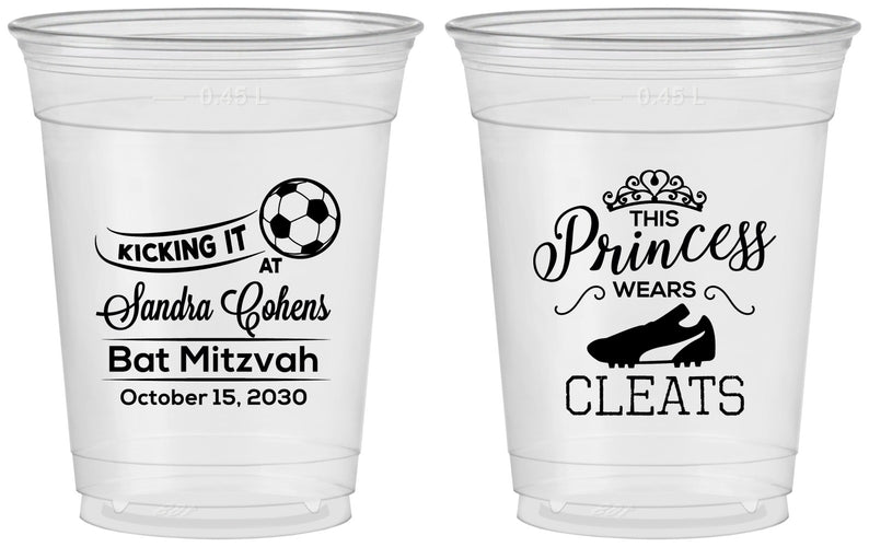 Custom Bat Mitzvah 16 oz Soft Sided Clear Cups - 12th Birthday Soccer | 120014
