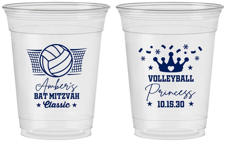Custom Bat Mitzvah 16 oz Soft Sided Clear Cups - 12th Birthday Volleyball | 120015