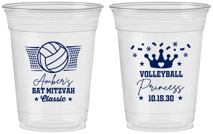 Custom Bat Mitzvah 16 oz Soft Sided Clear Cups - 12th Birthday Volleyball | 120015