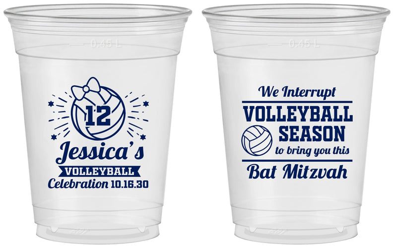 Custom Bat Mitzvah 16 oz Soft Sided Clear Cups - 12th Birthday Volleyball | 120016