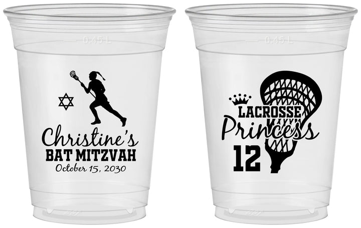 Custom Bat Mitzvah 16 oz Soft Sided Clear Cups - 12th Birthday Lacrosse | 120017