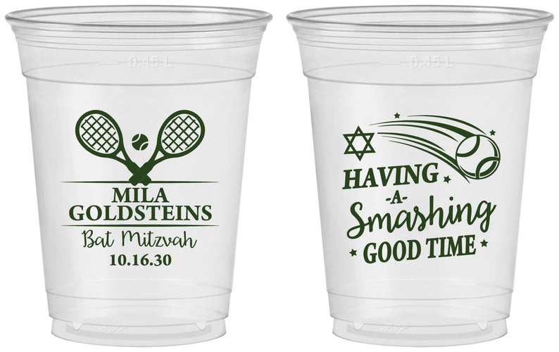 Custom Bat Mitzvah 16 oz Soft Sided Clear Cups - 12th Birthday Tennis | 120018