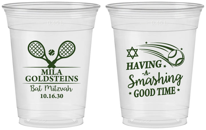 Custom Bat Mitzvah 16 oz Soft Sided Clear Cups - 12th Birthday Tennis | 120018