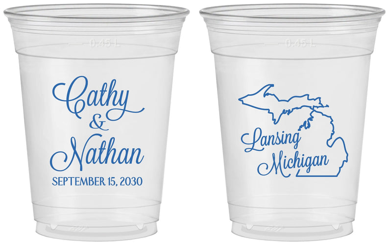Custom Wedding 16 oz Soft Sided Clear Cups - Michigan | 121