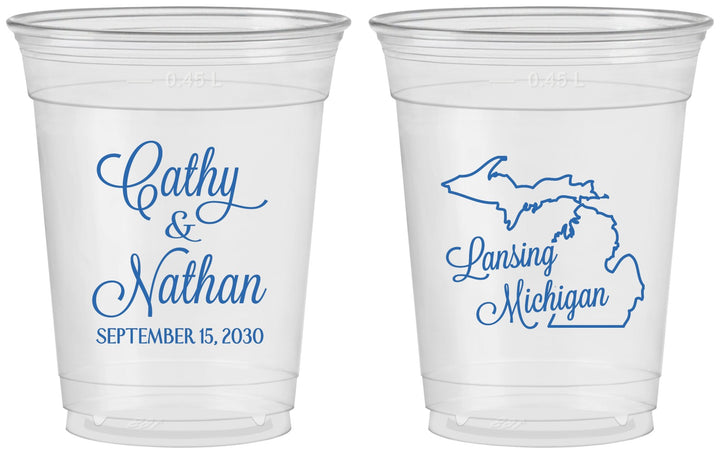 Custom Wedding 16 oz Soft Sided Clear Cups - Michigan | 121