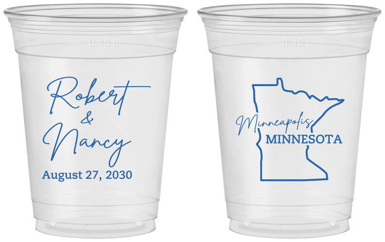 Custom Wedding 16 oz Soft Sided Clear Cups - Minnesota | 122