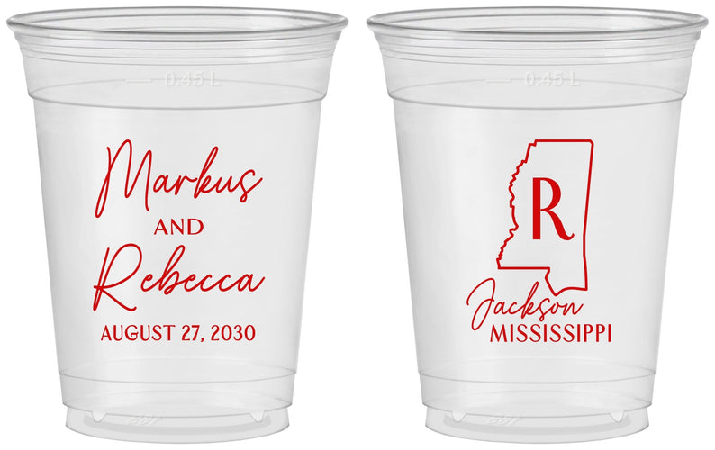 Custom Wedding 16 oz Soft Sided Clear Cups - Mississippi | 123