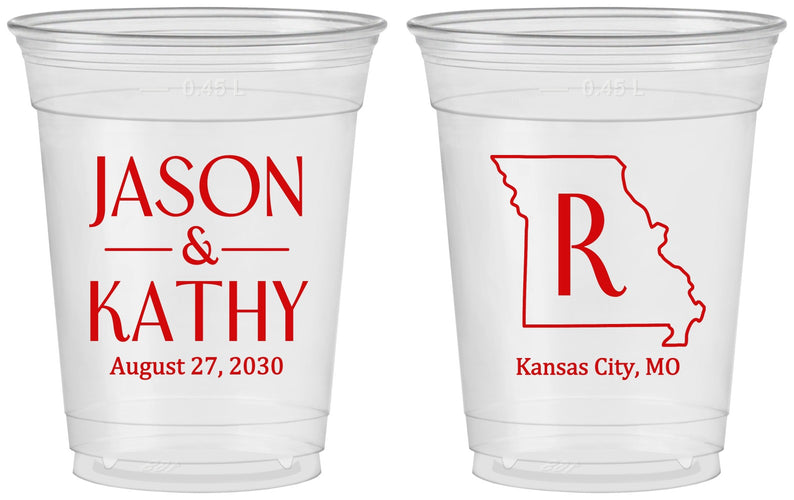 Custom Wedding 16 oz Soft Sided Clear Cups - Missouri | 124