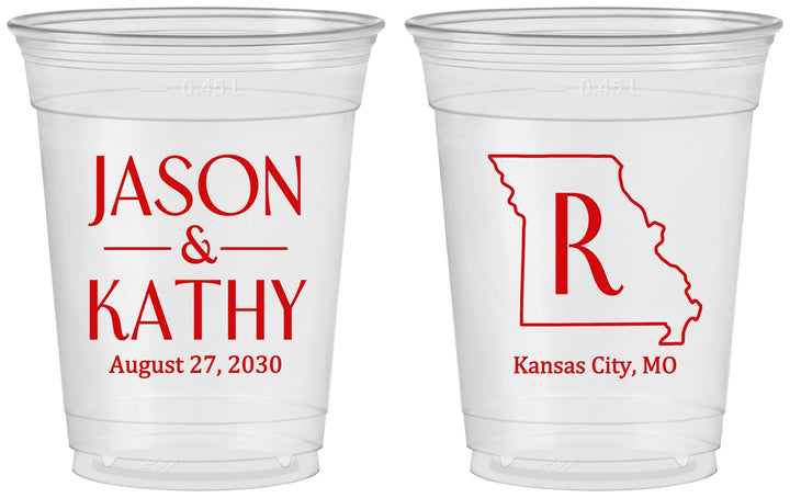 Custom Wedding 16 oz Soft Sided Clear Cups - Missouri | 124