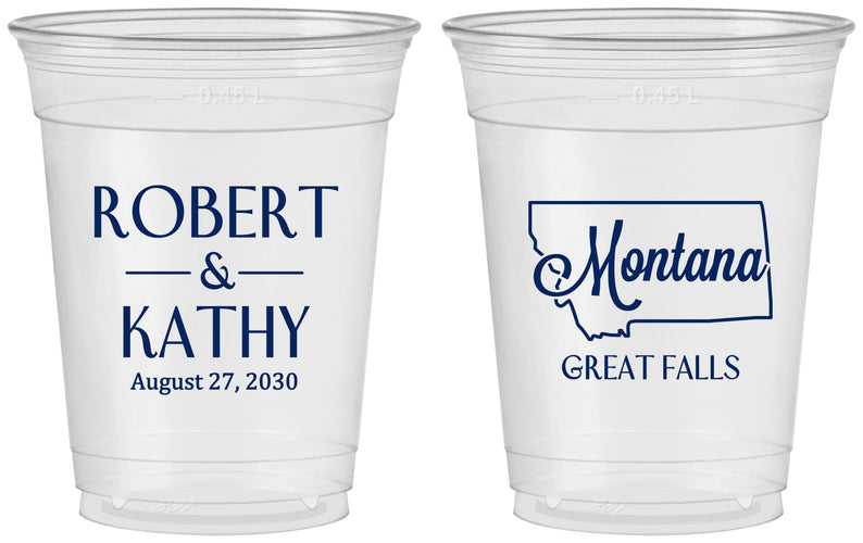 Custom Wedding 16 oz Soft Sided Clear Cups - Montana | 125