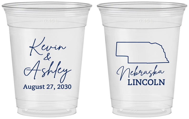 Custom Wedding 16 oz Soft Sided Clear Cups - Nebraska | 126