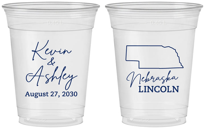 Custom Wedding 16 oz Soft Sided Clear Cups - Nebraska | 126