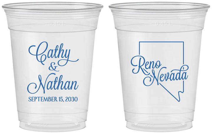 Custom Wedding 16 oz Soft Sided Clear Cups - Nevada | 127