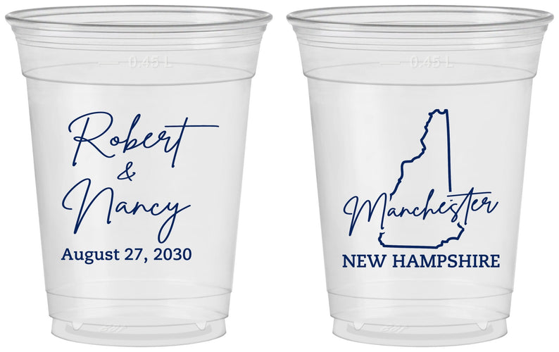 Custom Wedding 16 oz Soft Sided Clear Cups - New Hampshire | 128
