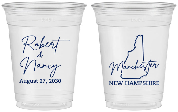 Custom Wedding 16 oz Soft Sided Clear Cups - New Hampshire | 128