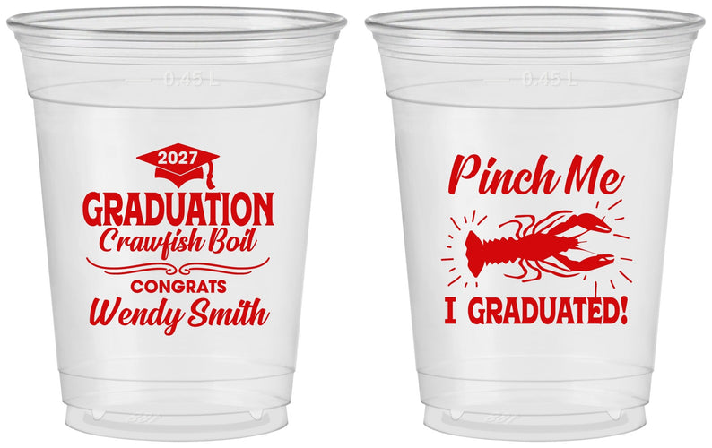 Custom Graduation 16 oz Soft Sided Clear Cups - Class Of 2027 Crawfish Boil | 130001