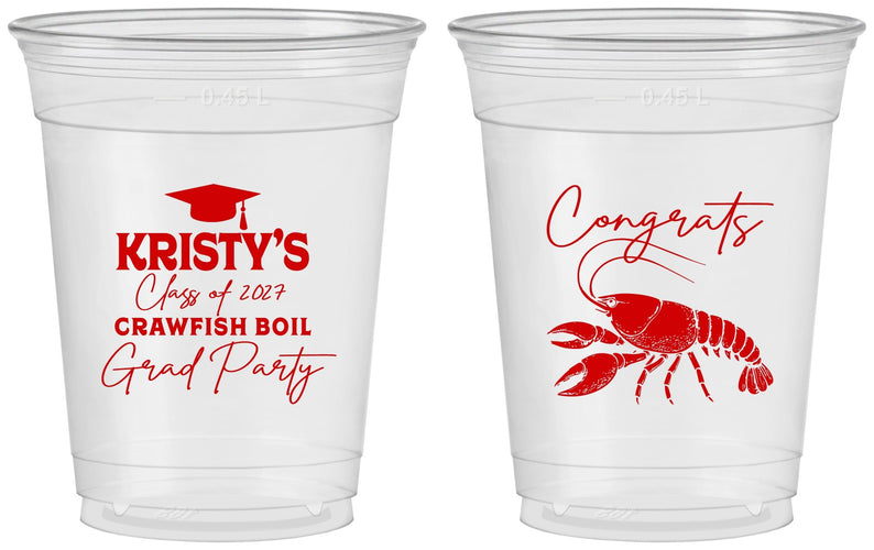 Custom Graduation 16 oz Soft Sided Clear Cups - Class Of 2027 Crawfish Boil | 130003