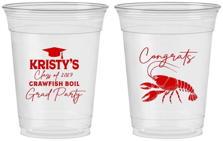 Custom Graduation 16 oz Soft Sided Clear Cups - Class Of 2027 Crawfish Boil | 130003