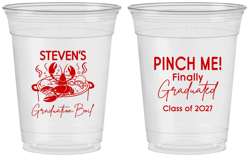 Custom Graduation 16 oz Soft Sided Clear Cups - Class Of 2027 Crawfish Boil | 130004