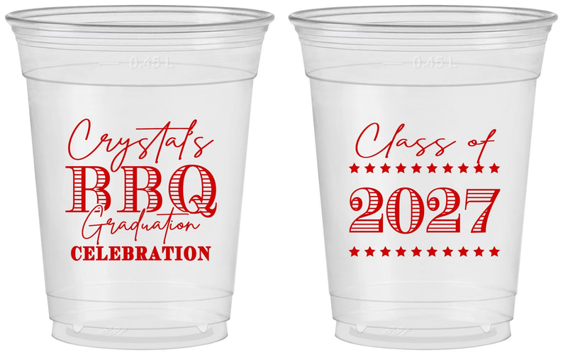 Custom Graduation 16 oz Soft Sided Clear Cups - Class Of 2027 Bbq | 130005