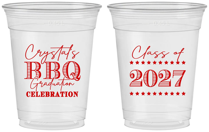 Custom Graduation 16 oz Soft Sided Clear Cups - Class Of 2027 Bbq | 130005