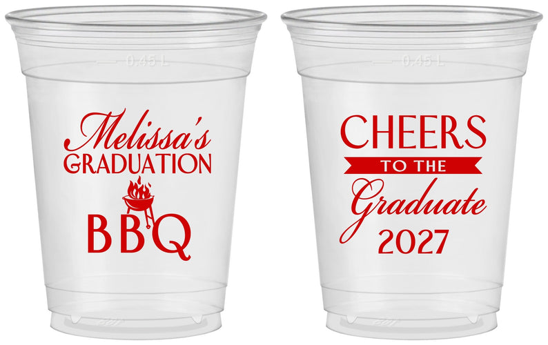 Custom Graduation 16 oz Soft Sided Clear Cups - Class Of 2027 Bbq | 130006
