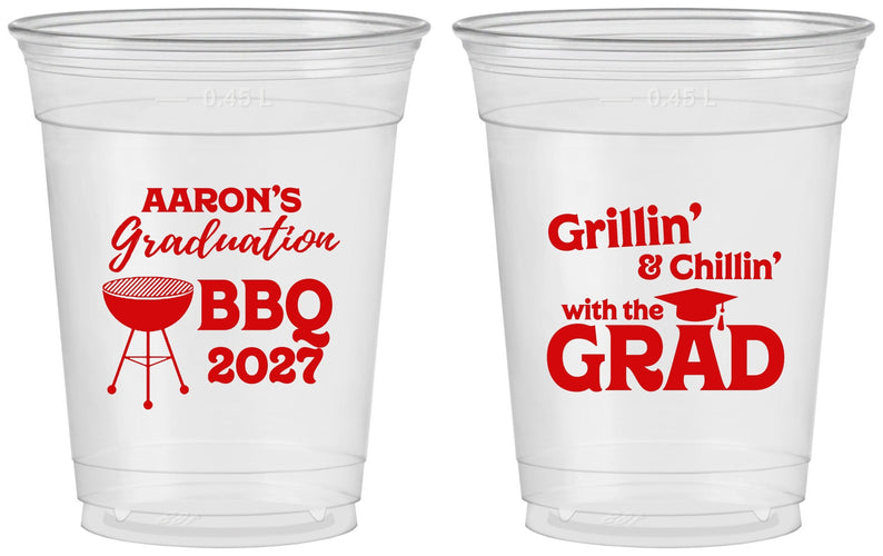 Custom Graduation 16 oz Soft Sided Clear Cups - Class Of 2027 Bbq | 130007