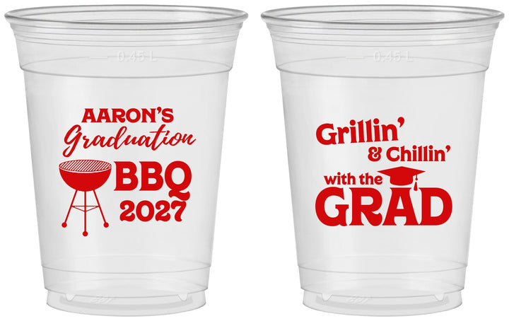 Custom Graduation 16 oz Soft Sided Clear Cups - Class Of 2027 Bbq | 130007