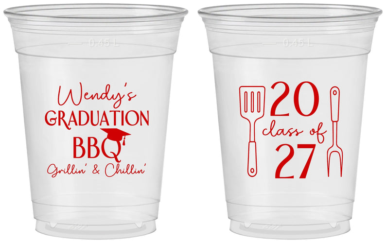 Custom Graduation 16 oz Soft Sided Clear Cups - Class Of 2027 Bbq | 130008