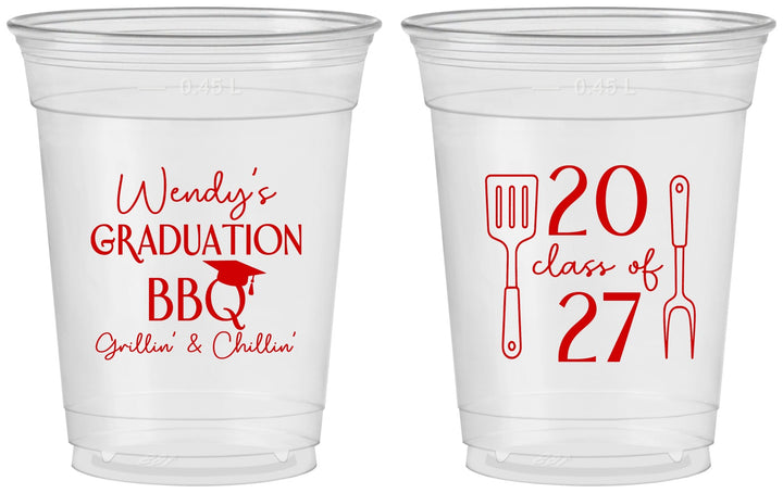 Custom Graduation 16 oz Soft Sided Clear Cups - Class Of 2027 Bbq | 130008